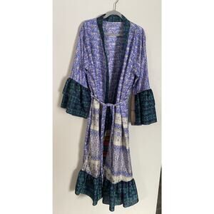 Bohemian Style 100% Silk Patchwork Kimono Robe Dress Caftan Duster Beach Gown
